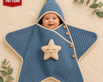 Crochet Baby Star Suit Pattern PDF | Baby Star Onesie Crochet Pattern | 6-7 Month Baby Hooded Baby Wrap Pattern baby blanket Crochet Pattern