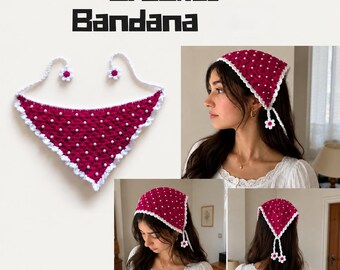Crochet Bandana Pattern | Festival Headscarf | Handmade Crochet Hair Scarf | Stylish Handkerchief Crochet Design | Gift for Her