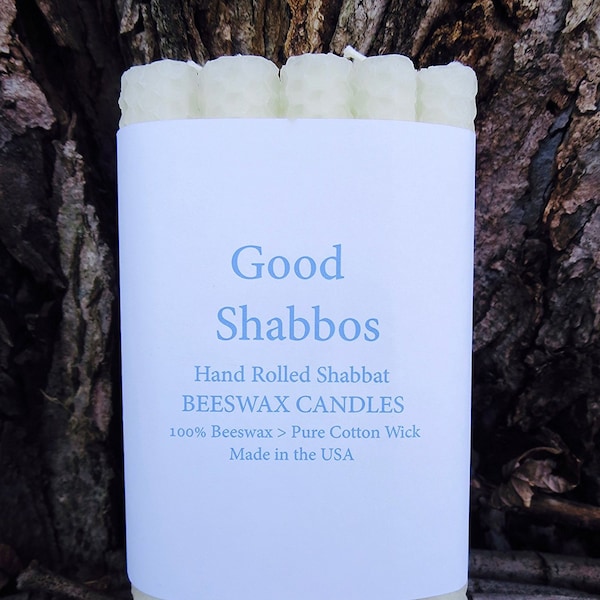 Beeswax Shabbat candles -Good Shabbos - Judaica - White / Ivory Beeswax , Set of 10 - 5.5"X3/4" Taper Candles- Kosher, Dripless,Perfect burn