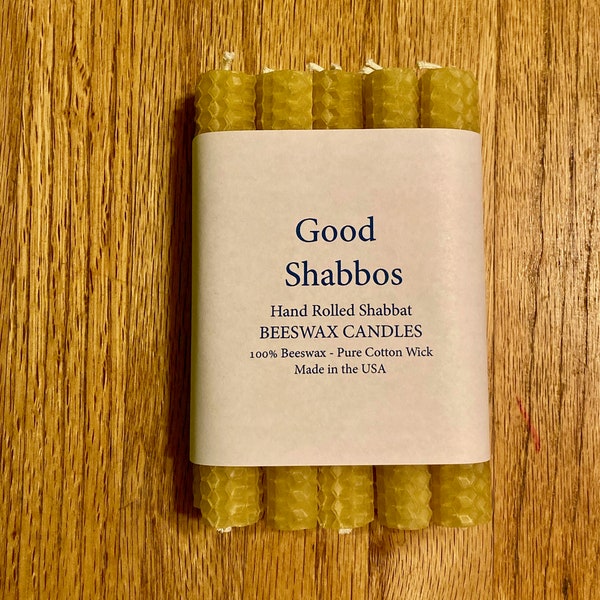 Beeswax Shabbat Candles - Good Shabbos - Judaica - Natural Beeswax , Set of 10 - 5.5"X3/4" Taper Candles - Dripless, Perfect burn , Kosher