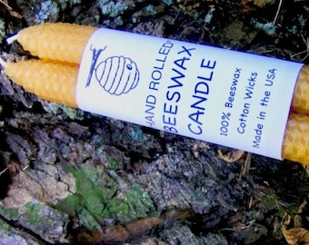 Hand Rolled Beeswax Tapers, One Pair of 8" tall - 100% beeswax - Honeycomb Beeswax  -  Raw beeswax