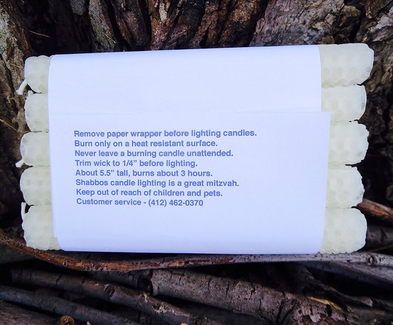 Beeswax Shabbat candles -Good Shabbos - Judaica - White / Ivory Beeswax , Set of 10 - 5.5"X3/4" Taper Candles- Kosher, Dripless,Perfect burn image 4