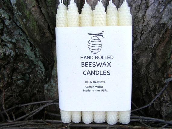 Hand Rolled 100/% Beeswax Candles White One Pair of 8/" Tapers Free shipping!