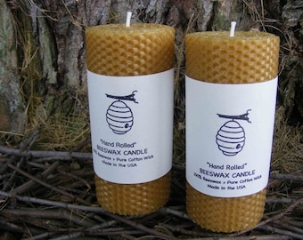 Set of Two - 5.5" Pillars - 100% Beeswax Candles - Natural (Raw) Beeswax - Hand Rolled