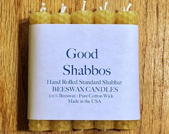 Natural Beeswax Shabbat Candles - Kosher, Dripless Set of 10