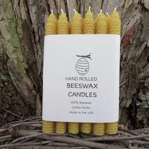 Hand Rolled Honeycomb Beeswax Taper Candles, One Dozen