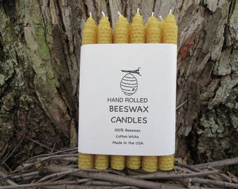 Hand Rolled Honeycomb Beeswax Taper Candles, One Dozen