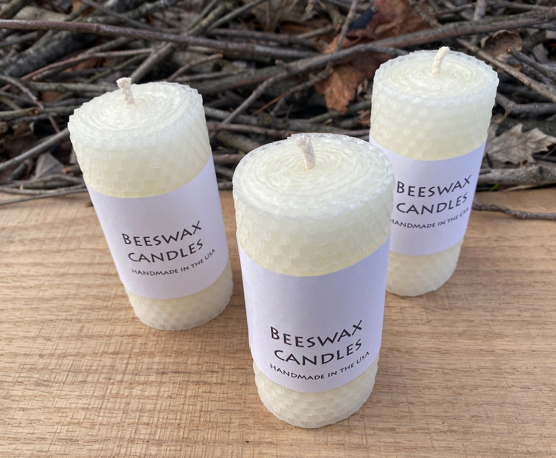 White Beeswax Candle 4x2 Free Ship, Hand Rolled Beeswax