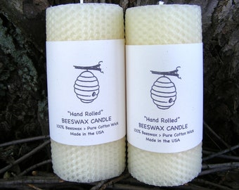 Set of Two - 5.5" Pillars - 100% Beeswax Candles - White (Ivory) Beeswax