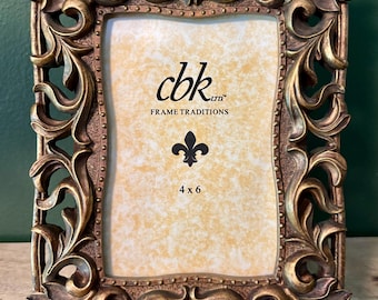 Ornate Vintage Bronze Painted Wood Filigree Frame-Elegant Victorian Style--Fits 4x6&quot; Photo