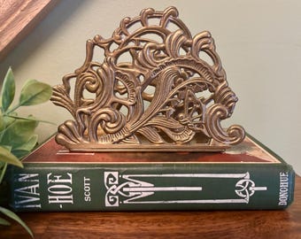 Vintage Ornate Brass Napkin Holder: Art Nouveau Table Decor