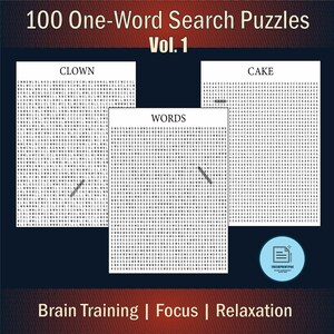 100 pdf-zoekpuzzels van één woord – afdrukbaar puzzelpakket voor volwassenen en tieners – raster van 40 x 40, digitale download + bonusnummerpuzzels