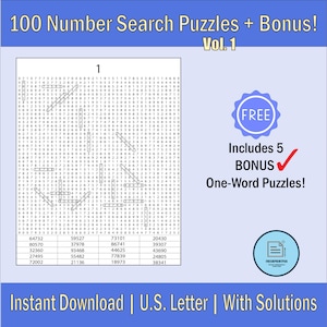100 Zahlensuchrätsel PDF – Druckbares Rätselbuch für Erwachsene & Jugendliche – Digitaler Download + Bonus Worträtsel