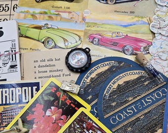 Vintage Travel Ephemera Kit | Maps, Charms, Cards for Junk Journaling