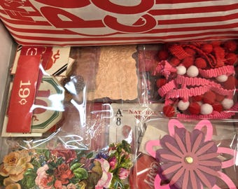 Red Vintage Ephemera Bundle + Mystery Destash Bag