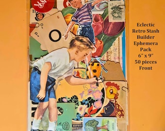 Retro Ephemera Paper Pack, Vintage Collage Supplies, 50 Pieces