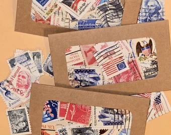 Vintage & Antique Postage Stamps: Red, White and Blue USA Ephemera for Crafting