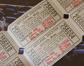1950s Drive-In Movie Tickets: Vintage Ephemera for Collage (12 Tickets, Skylark Theatre, MS)