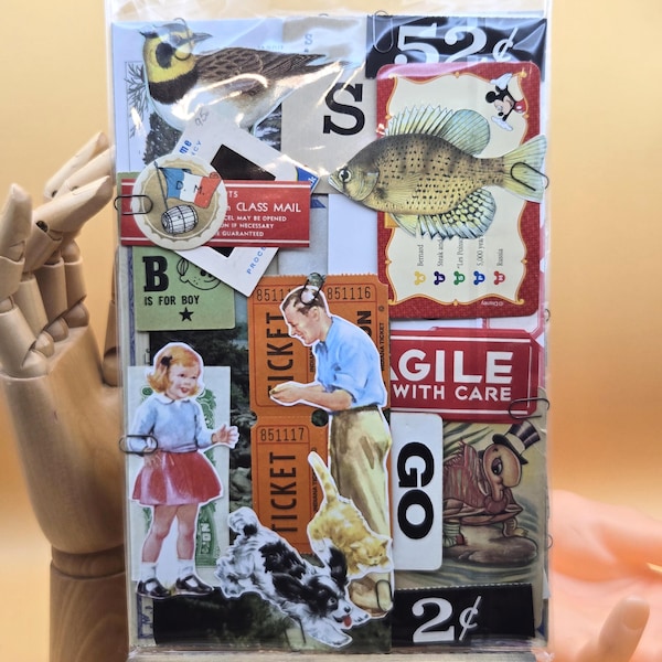 Retro Eclectic Ephemera Paper Pack Set 2, Vintage Collage Supplies, 50-Piece Stash Builder