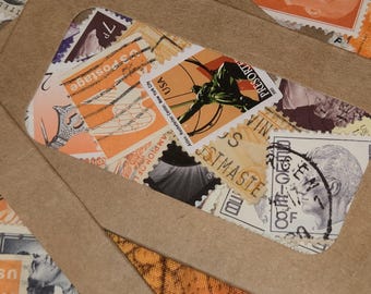 Vintage Postage Stamps: Orange, Black, Purple Ephemera for Crafting