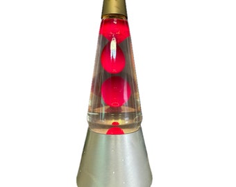 Vintage 70s Lava Lite Lamp Gold Top Metal Starlite Base Red & Gold 14" WORKS GREAT!