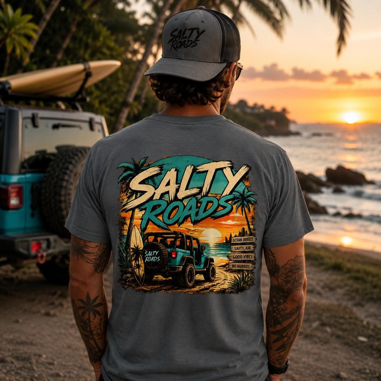 Salty Roads™ Sunset Escape  - Coastal Adventure Tee view 4