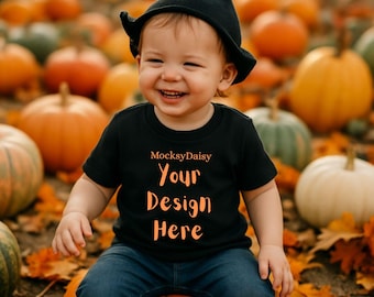 Toddler Black T-Shirt Halloween Mockup: Pumpkin Design (Digital Download)