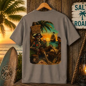 Drink Like a Pirate - Salty Roads Pirate Sunset Tee CVC Warm Gray