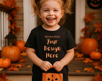 Toddler Black T-Shirt Halloween Mockup: Kids Shirt Digital Download