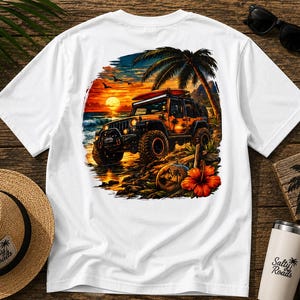 Sunset Surf Run T-Shirt – Off-Road Beach Adventure Graphic Tee CVC White