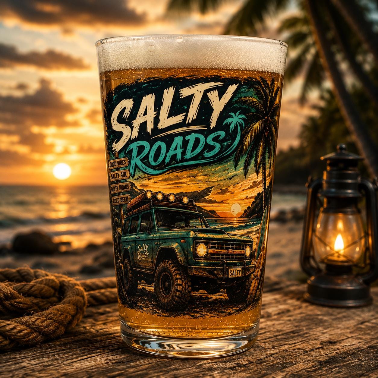 Salty Roads™ - Dirty Roads & Cold Beer Pint Glass