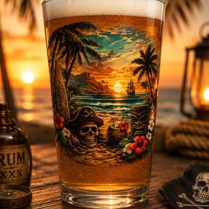 Salty Roads™ Tiki Treasure Sunset Pint Glass