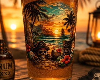 Salty Roads™ Tiki Treasure Sunset Pint Glass