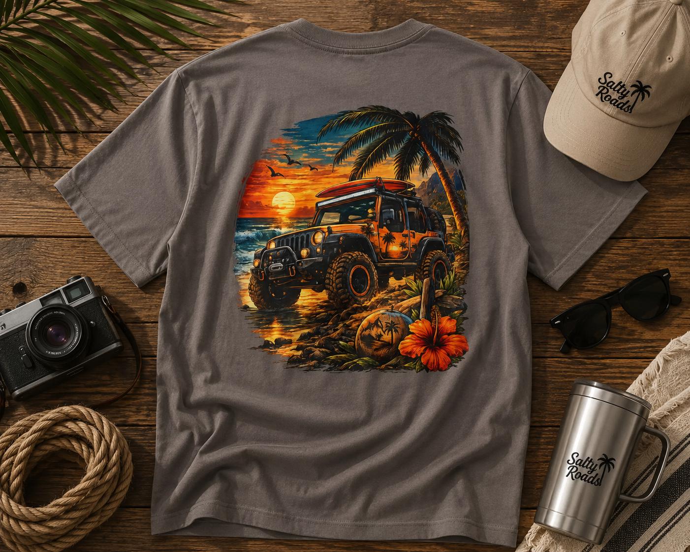 Sunset Surf Run T-Shirt – Off-Road Beach Adventure Graphic Tee view 6