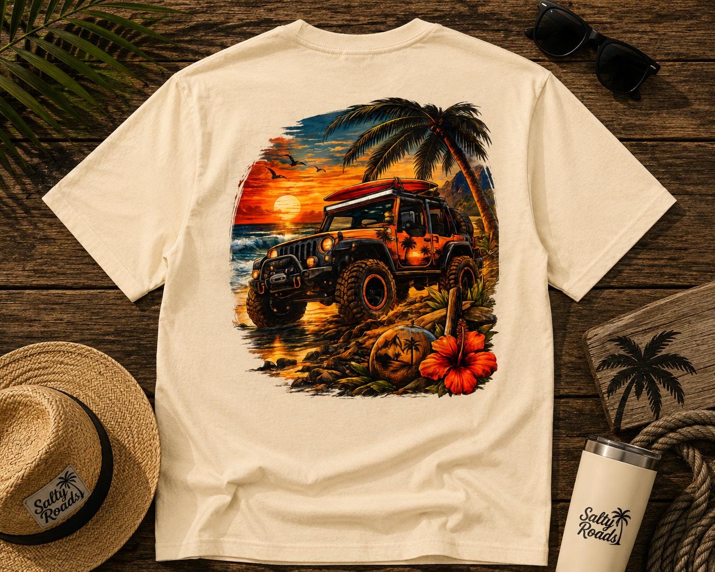 Sunset Surf Run T-Shirt – Off-Road Beach Adventure Graphic Tee view 3
