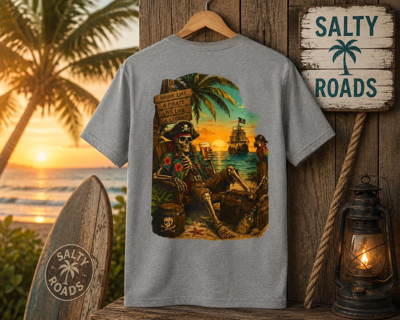 Drink Like a Pirate - Salty Roads Pirate Sunset Tee view 5