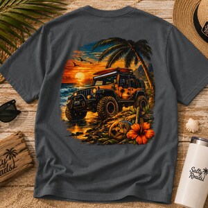 Sunset Surf Run T-Shirt – Off-Road Beach Adventure Graphic Tee Heather Heavy Metal