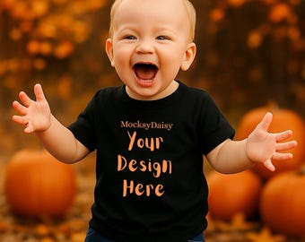 Halloween Toddler Black Shirt Mockup: Outdoor Scene (Digital Download JPG File)