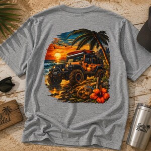 Sunset Surf Run T-Shirt – Off-Road Beach Adventure Graphic Tee CVC Warm Gray