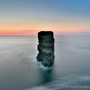 2 minute photograph after sunset of dun briste in co mayo