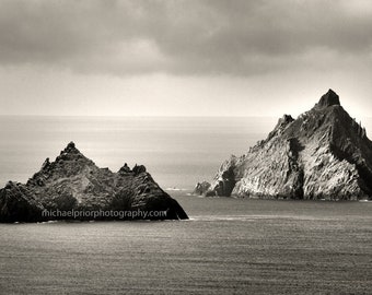 The Skellig Islands in black and white