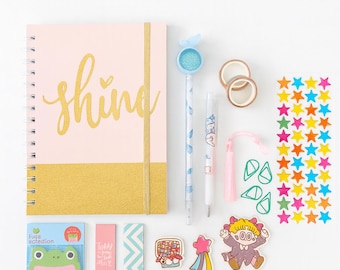 Pink Glitter Stationery Gift Set Journal, Stickers, Washi Tape
