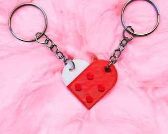 Set di portachiavi LEGO a forma di cuore stampati in 3D, portachiavi di coppia, regalo BFF