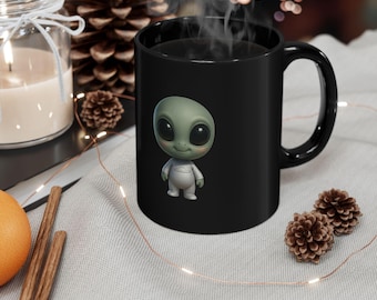 Cute Alien Character Mug | Black Ceramic Coffee Cup
