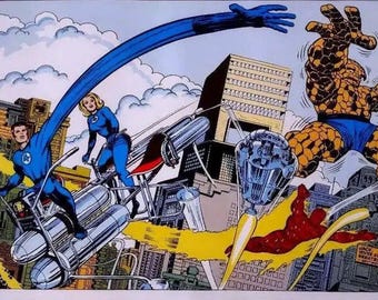 1978 Fantastic Four poster, vintage original 1970's Jack Kirby Marvel Comics pin-up 1: Human Torch, the Thing, Invisible Girl, Mr Fantastic