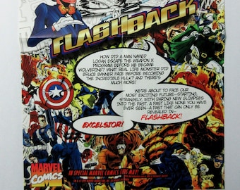 Rare vintage 1997 Stan Lee Flashback 22 x 14 inch Marvel Comics promotional promo poster 1: Spider-man,Avengers,Fantastic Four,Black Panther