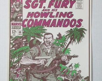 Vintage original 1974 Marvel Comics Sgt Nick Fury and His Howling Commandos 50 comic book cover art pin-up POSTER: 1970's Marvelmania/Foom