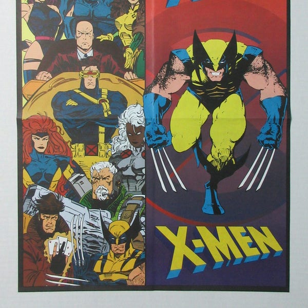 2-Sided 1996 Marvel Comics Uncanny X-Men 22 x 17 inch promo coloring poster: Wolverine, Rogue, Gambit, Psylocke, Beast, Storm, Cable,Cyclops