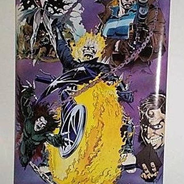 1992 Giant Ghost Rider door poster, Rare vintage original 1990's Marvel Comics 5 x 2 1/2 feet Midnight Sons comic pin-up:Morbius,Blade,60x30