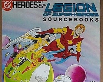 Affiche de la Légion des super-héros de 1986 ! Affiche promotionnelle originale de super-héros de bande dessinée de DC Comics Mayfair des années 1980 du jeu de rôle RPG 1